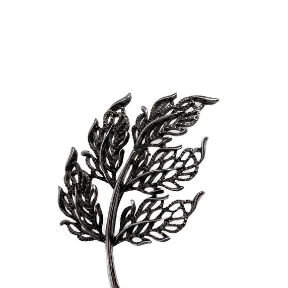 Vintage Leaf Branch Brooch Pin Gun Metal Openwork 2.75" Long - Picture 1 of 6